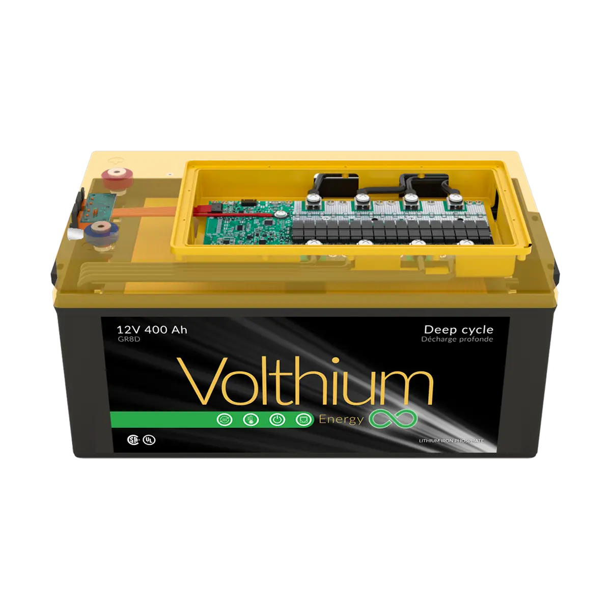 Batterie Volthium 12 V 400 Ah – Auto-chauffante LiFePO₄ 8D (Double chauffage, BMS accessible, IP55, 10 ans) Boutique Solaire Québec
