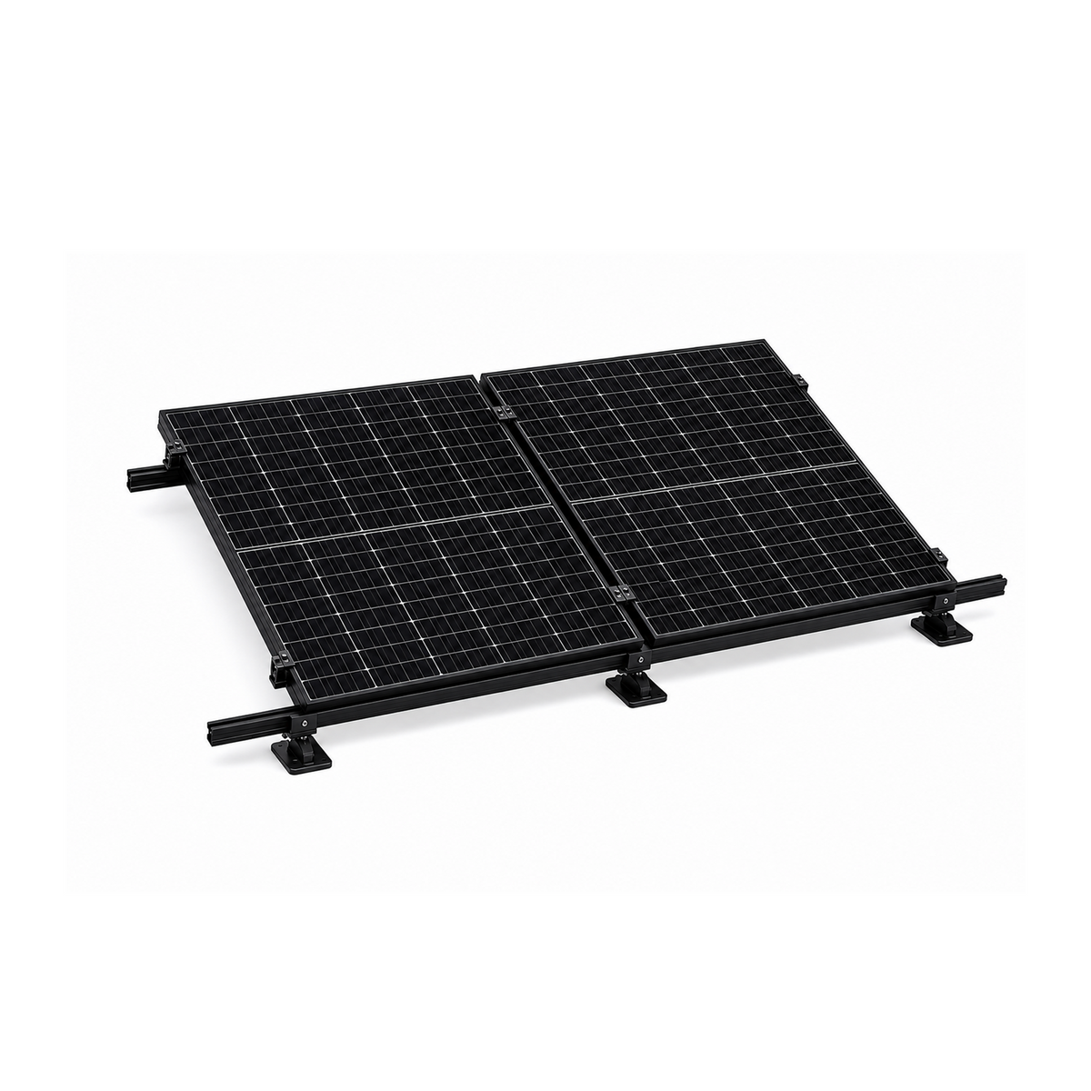 Kit de fixation sur rail Elios noir pour 2 panneaux solaires – installation en mode portrait – vue 2
