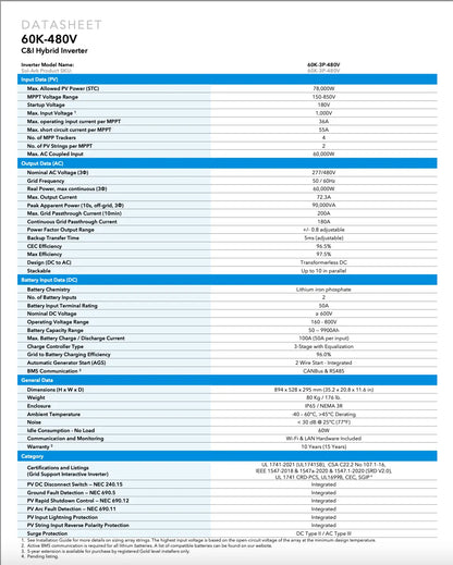 Sol-Ark 60 kW – Onduleur Hybride 3-phase 277/480 V (Commercial, stackable, 10 ans) Sol-Ark
