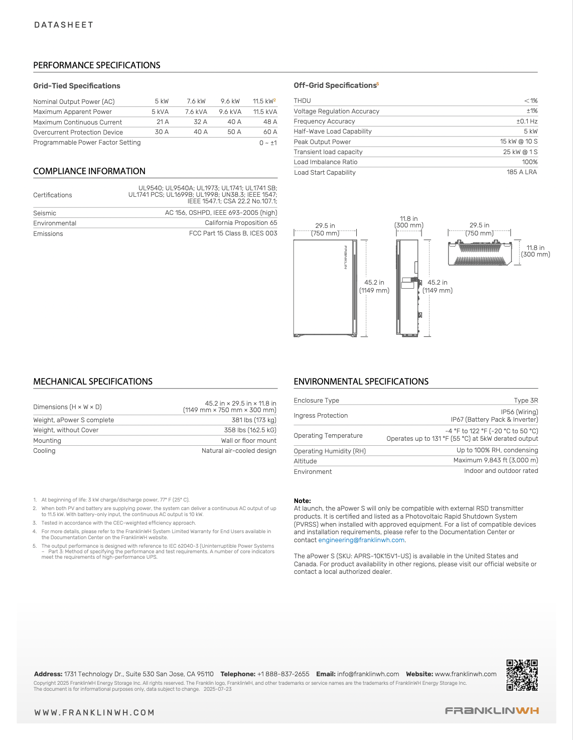 FranklinWH aPowerS 15 kWh – Batterie solaire avec onduleur intégré